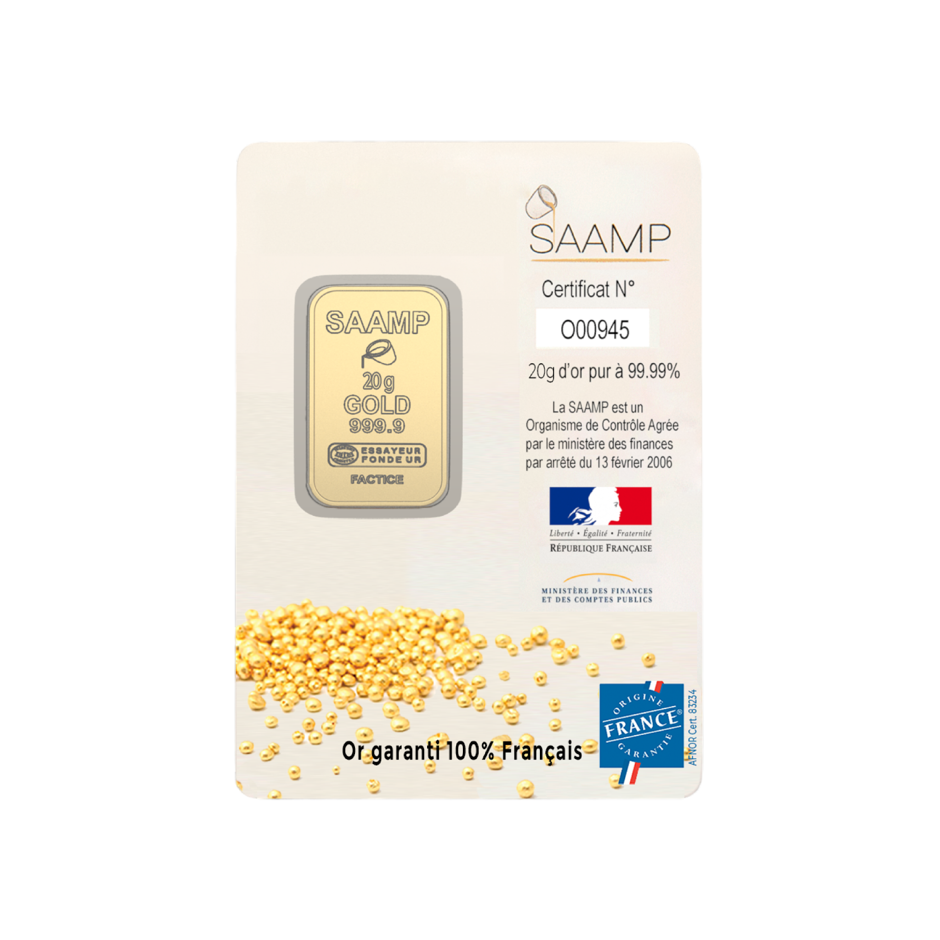 Lingotin d'or 20g - 100% Français - SAAMP – GoldUnion