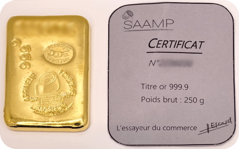 Lingot d'or 250g - SAAMP - GoldUnion